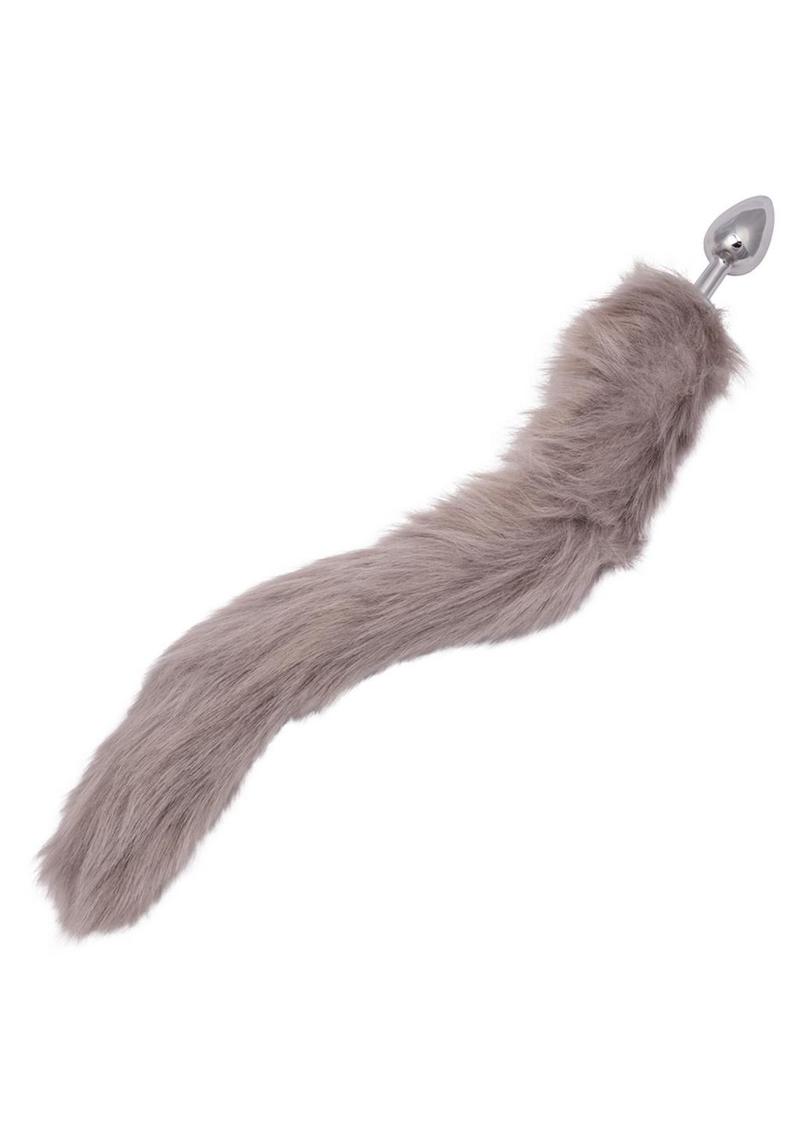 Running Wild Grey Tail Faux Fur Tail and Metallic Anal Plug - Grey/Metal