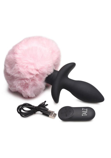 Moving and Vibrating Bunny Tail Silicone Anal Plug